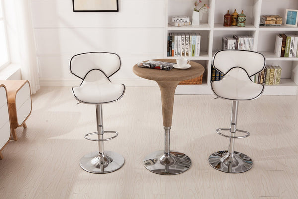 English Elm Masaccio Faux Leather Swivel Barstools with Adjustable Airlift and Polished Chrome Base White T2574P164838