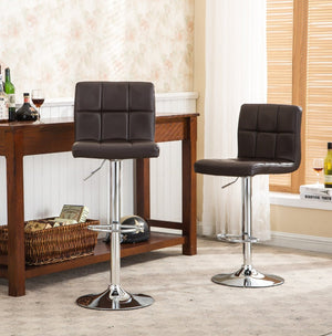 English Elm Swivel Hydraulic Barstools Faux Leather Cushioned Seats with Polished Chrome Base Set Brown T2574P164840