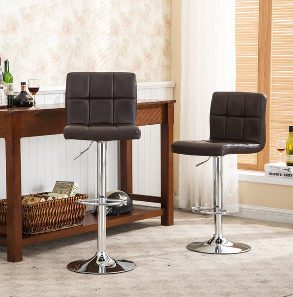 English Elm Swivel Hydraulic Barstools Faux Leather Cushioned Seats with Polished Chrome Base Set Brown T2574P164840