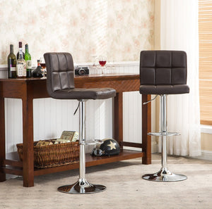 English Elm Swivel Hydraulic Barstools Faux Leather Cushioned Seats with Polished Chrome Base Set Brown T2574P164840