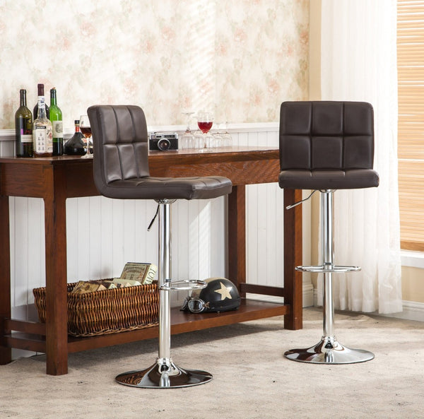 English Elm Swivel Hydraulic Barstools Faux Leather Cushioned Seats with Polished Chrome Base Set Brown T2574P164840