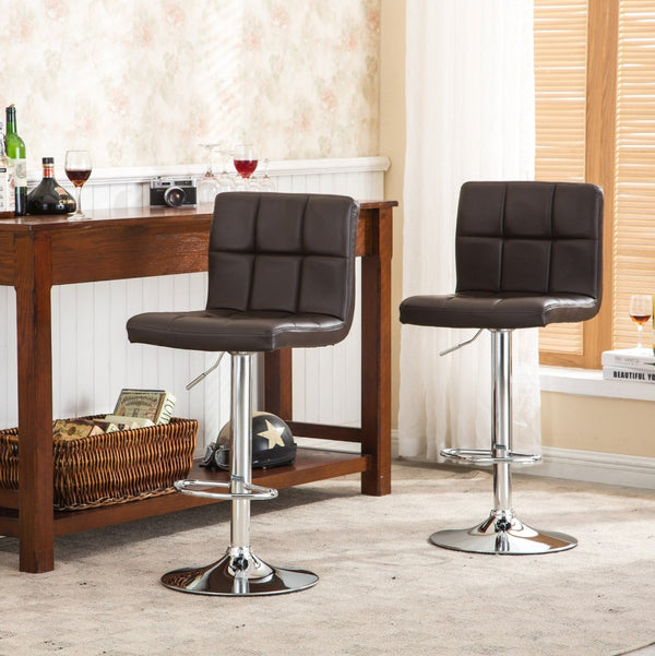 English Elm Swivel Hydraulic Barstools Faux Leather Cushioned Seats with Polished Chrome Base Set Brown T2574P164840