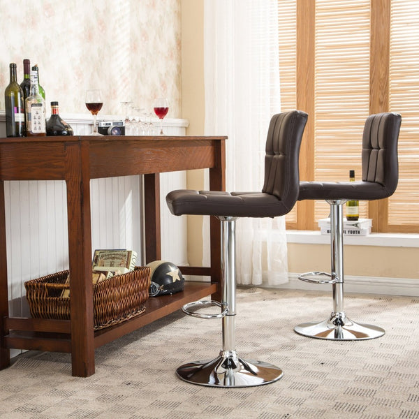 English Elm Swivel Hydraulic Barstools Faux Leather Cushioned Seats with Polished Chrome Base Set Brown T2574P164840
