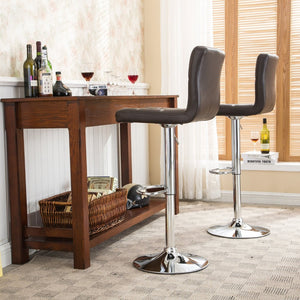 English Elm Swivel Hydraulic Barstools Faux Leather Cushioned Seats with Polished Chrome Base Set Brown T2574P164840