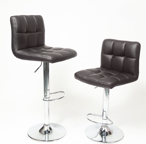 English Elm Swivel Hydraulic Barstools Faux Leather Cushioned Seats with Polished Chrome Base Set Brown T2574P164840