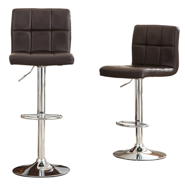 English Elm Swivel Hydraulic Barstools Faux Leather Cushioned Seats with Polished Chrome Base Set Brown T2574P164840