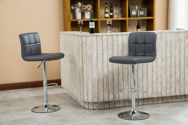 English Elm Swivel Hydraulic Barstools Faux Leather Cushioned Seats with Polished Chrome Base Set Gray T2574P164841
