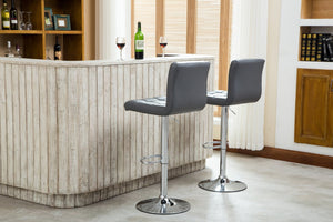 English Elm Swivel Hydraulic Barstools Faux Leather Cushioned Seats with Polished Chrome Base Set Gray T2574P164841