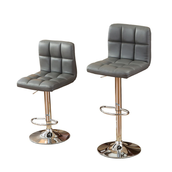 English Elm Swivel Hydraulic Barstools Faux Leather Cushioned Seats with Polished Chrome Base Set Gray T2574P164841
