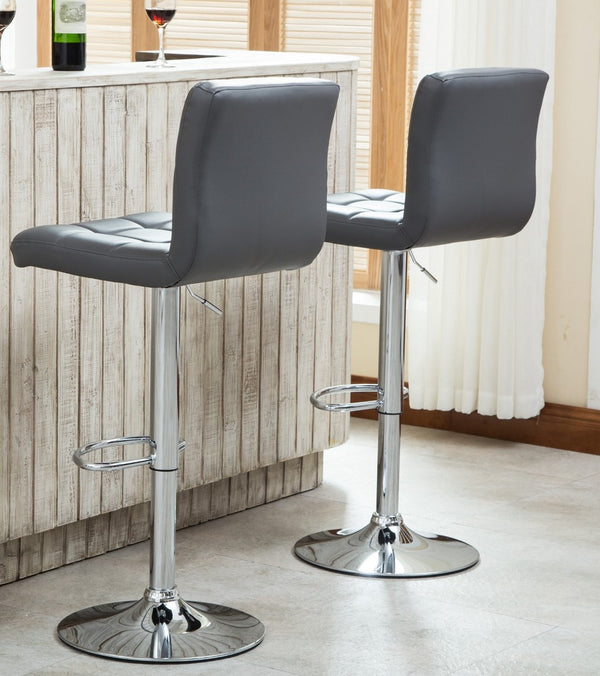 English Elm Swivel Hydraulic Barstools Faux Leather Cushioned Seats with Polished Chrome Base Set Gray T2574P164841