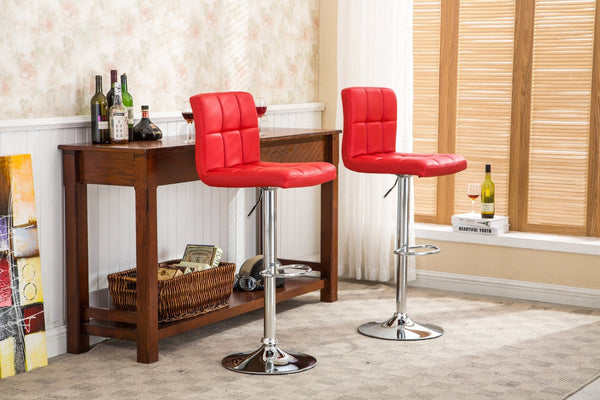 English Elm Swivel Faux Leather Hydraulic Barstools with Chrome Base for Kitchen or Home Bar Red T2574P164842