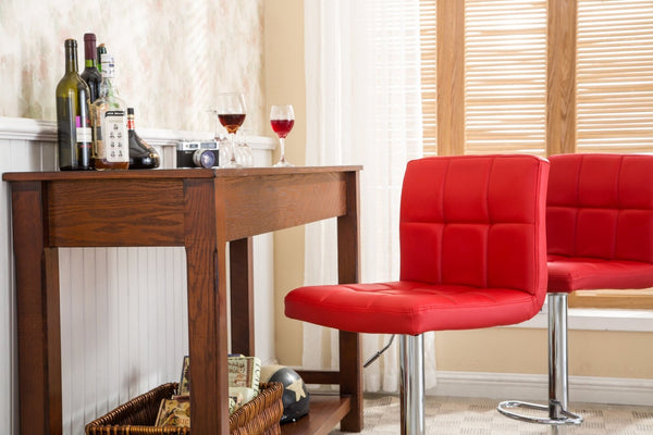English Elm Swivel Faux Leather Hydraulic Barstools with Chrome Base for Kitchen or Home Bar Red T2574P164842