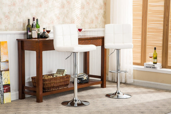 English Elm Swivel Faux Leather Hydraulic Barstools with Chrome Base for Kitchen or Home Bar White T2574P164843