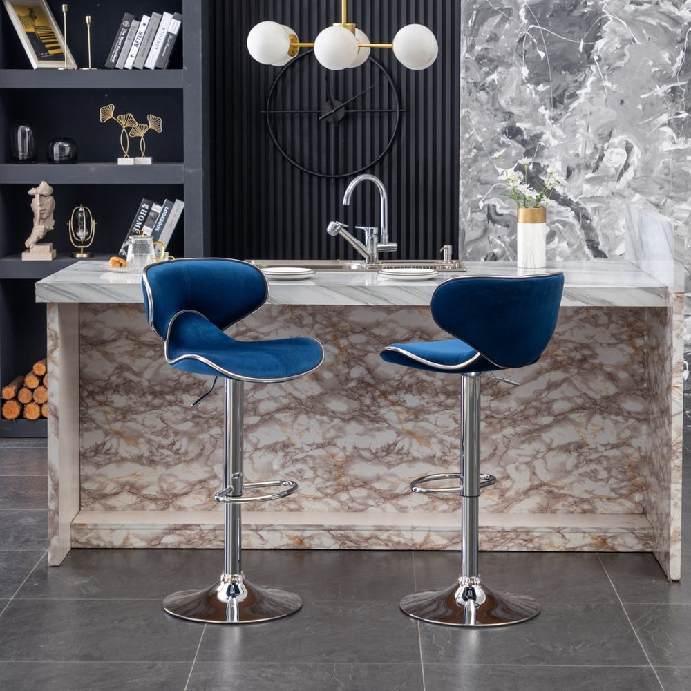 English Elm Masaccio Velvet Swivel Barstools with Chrome Base Adjustable Height Set of Two T2574P164844