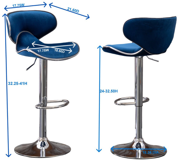 English Elm Masaccio Velvet Swivel Barstools with Chrome Base Adjustable Height Set of Two T2574P164844