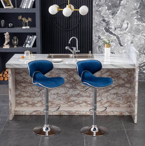 English Elm Masaccio Velvet Swivel Barstools with Chrome Base Adjustable Height Set of Two T2574P164844
