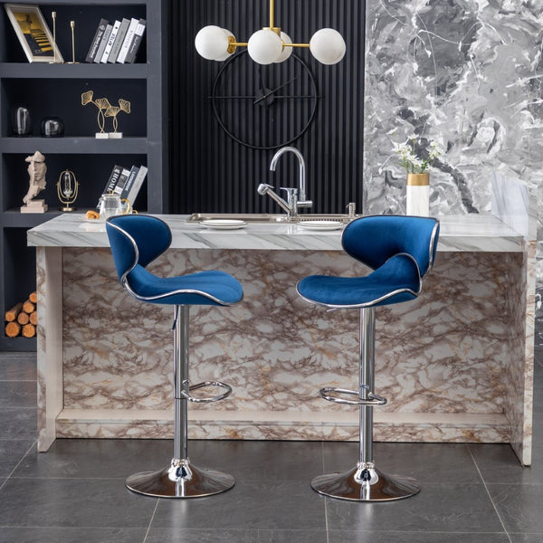 English Elm Masaccio Velvet Swivel Barstools with Chrome Base Adjustable Height Set of Two T2574P164844