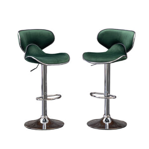 English Elm Masaccio Velvet Swivel Barstools with Chrome Base Adjustable Height Set of Two Green T2574P164845