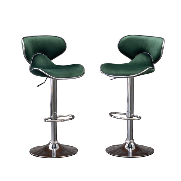 English Elm Masaccio Velvet Swivel Barstools with Chrome Base Adjustable Height Set of Two Green T2574P164845