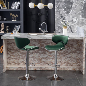 English Elm Masaccio Velvet Swivel Barstools with Chrome Base Adjustable Height Set of Two Green T2574P164845