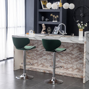 English Elm Masaccio Velvet Swivel Barstools with Chrome Base Adjustable Height Set of Two Green T2574P164845
