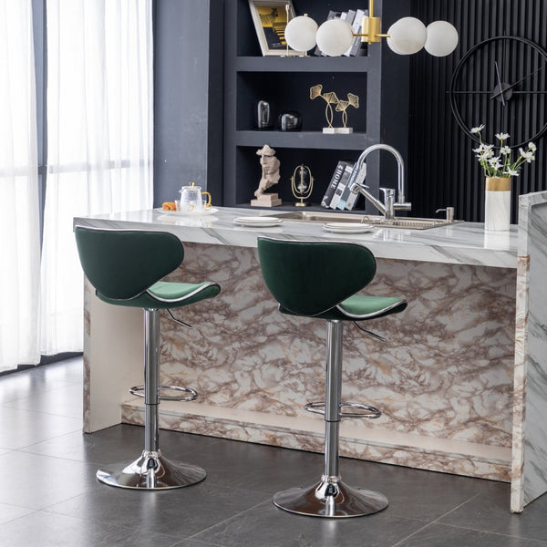 English Elm Masaccio Velvet Swivel Barstools with Chrome Base Adjustable Height Set of Two Green T2574P164845