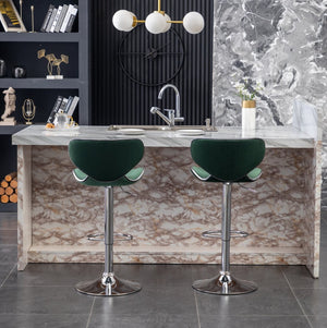 English Elm Masaccio Velvet Swivel Barstools with Chrome Base Adjustable Height Set of Two Green T2574P164845