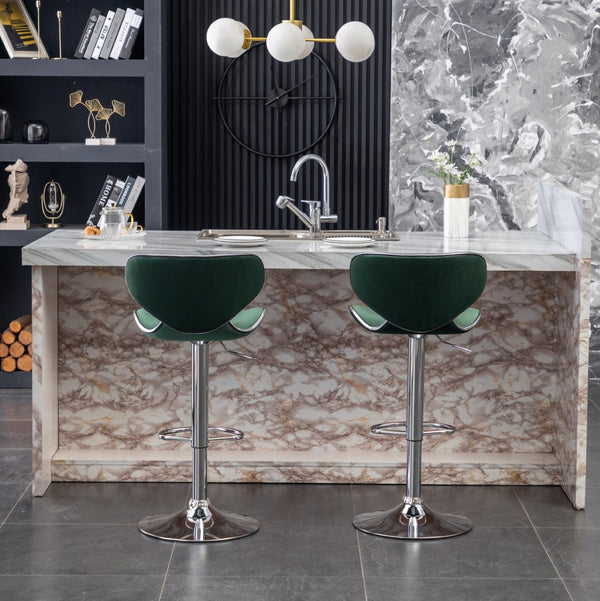English Elm Masaccio Velvet Swivel Barstools with Chrome Base Adjustable Height Set of Two Green T2574P164845