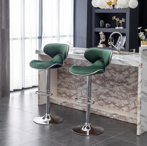 English Elm Masaccio Velvet Swivel Barstools with Chrome Base Adjustable Height Set of Two Green T2574P164845