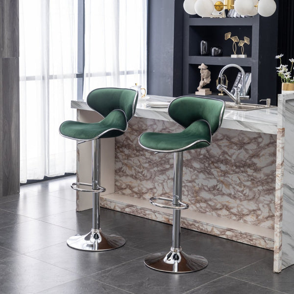 English Elm Masaccio Velvet Swivel Barstools with Chrome Base Adjustable Height Set of Two Green T2574P164845