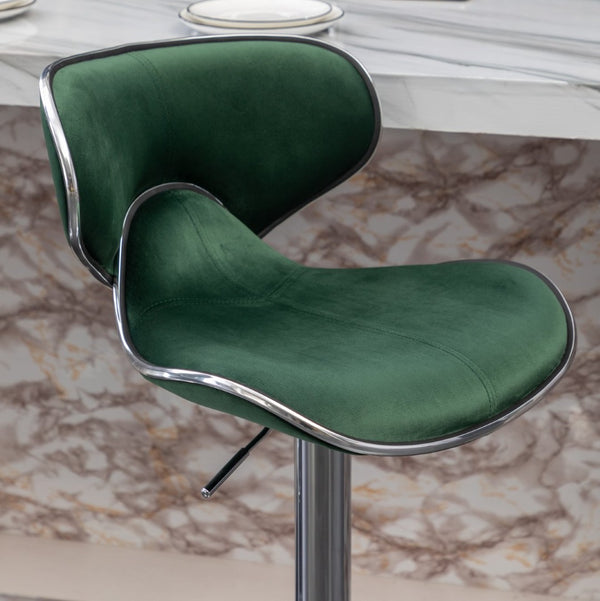 English Elm Masaccio Velvet Swivel Barstools with Chrome Base Adjustable Height Set of Two Green T2574P164845