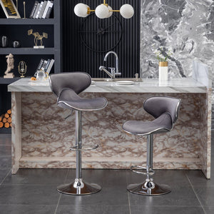 English Elm Masaccio Velvet Swivel Barstools with Chrome Base Adjustable Height Set of Two Gray T2574P164846