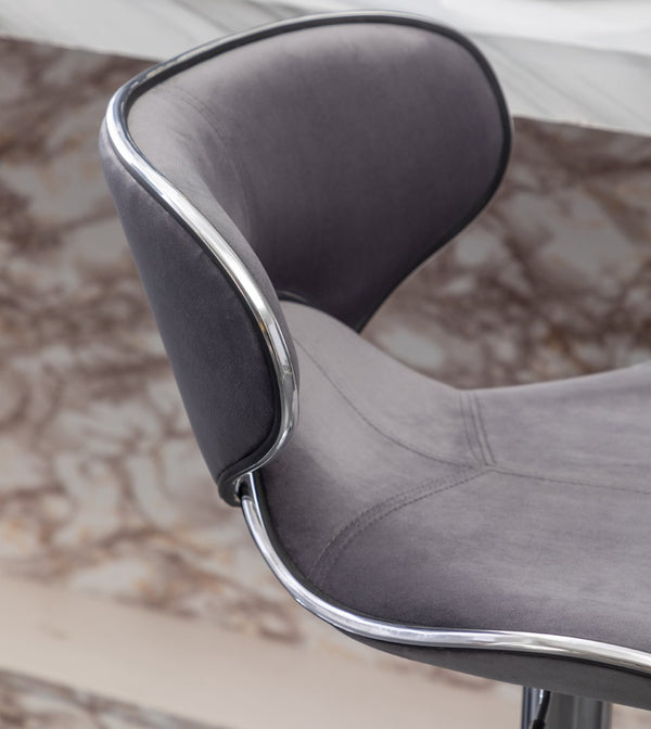 English Elm Masaccio Velvet Swivel Barstools with Chrome Base Adjustable Height Set of Two Gray T2574P164846