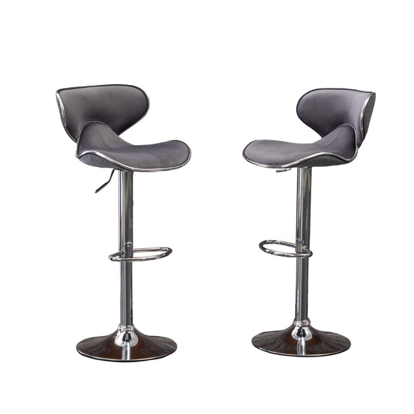 English Elm Masaccio Velvet Swivel Barstools with Chrome Base Adjustable Height Set of Two Gray T2574P164846