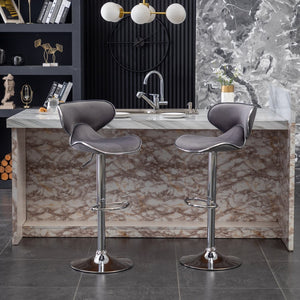 English Elm Masaccio Velvet Swivel Barstools with Chrome Base Adjustable Height Set of Two Gray T2574P164846