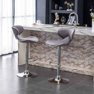 English Elm Masaccio Velvet Swivel Barstools with Chrome Base Adjustable Height Set of Two Gray T2574P164846