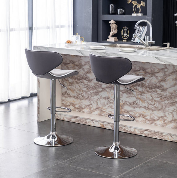 English Elm Masaccio Velvet Swivel Barstools with Chrome Base Adjustable Height Set of Two Gray T2574P164846