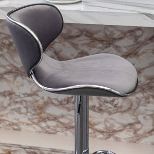 English Elm Masaccio Velvet Swivel Barstools with Chrome Base Adjustable Height Set of Two Gray T2574P164846