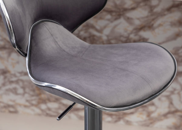 English Elm Masaccio Velvet Swivel Barstools with Chrome Base Adjustable Height Set of Two Gray T2574P164846