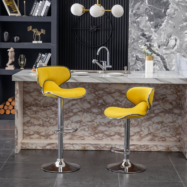English Elm Masaccio Velvet Swivel Barstools with Chrome Base Adjustable Height Set of Two Yellow T2574P164847