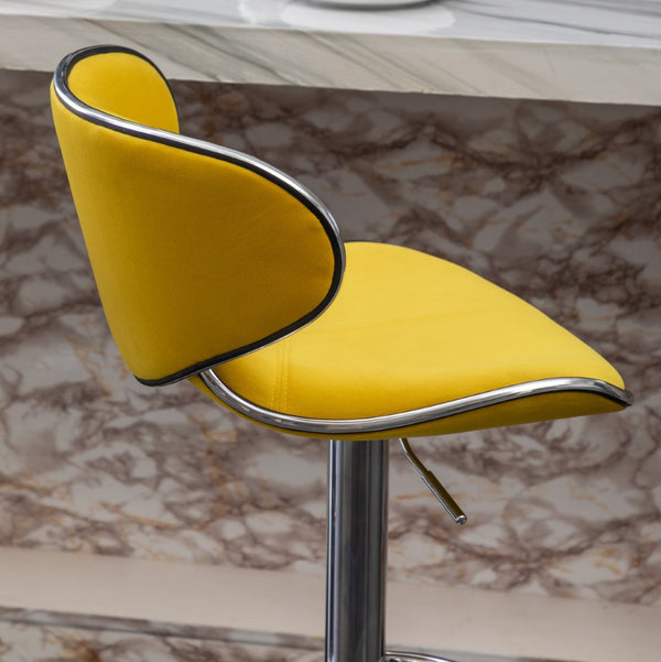 English Elm Masaccio Velvet Swivel Barstools with Chrome Base Adjustable Height Set of Two Yellow T2574P164847