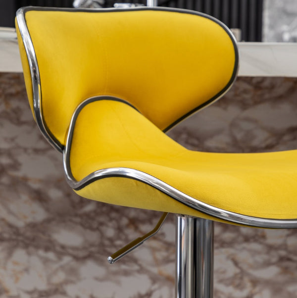 English Elm Masaccio Velvet Swivel Barstools with Chrome Base Adjustable Height Set of Two Yellow T2574P164847
