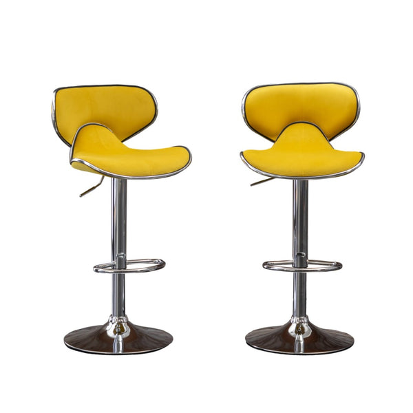 English Elm Masaccio Velvet Swivel Barstools with Chrome Base Adjustable Height Set of Two Yellow T2574P164847
