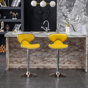 English Elm Masaccio Velvet Swivel Barstools with Chrome Base Adjustable Height Set of Two Yellow T2574P164847