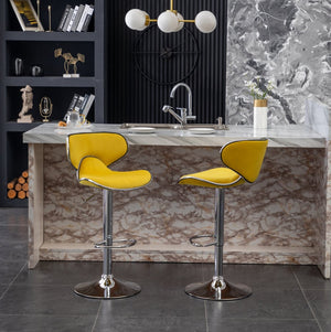 English Elm Masaccio Velvet Swivel Barstools with Chrome Base Adjustable Height Set of Two Yellow T2574P164847