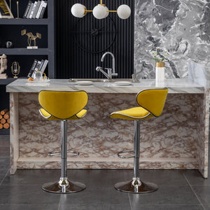 English Elm Masaccio Velvet Swivel Barstools with Chrome Base Adjustable Height Set of Two Yellow T2574P164847