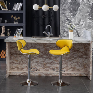 English Elm Masaccio Velvet Swivel Barstools with Chrome Base Adjustable Height Set of Two Yellow T2574P164847
