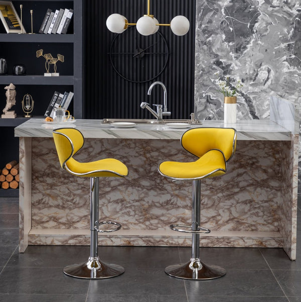 English Elm Masaccio Velvet Swivel Barstools with Chrome Base Adjustable Height Set of Two Yellow T2574P164847
