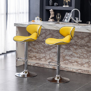 English Elm Masaccio Velvet Swivel Barstools with Chrome Base Adjustable Height Set of Two Yellow T2574P164847