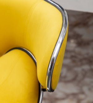 English Elm Masaccio Velvet Swivel Barstools with Chrome Base Adjustable Height Set of Two Yellow T2574P164847